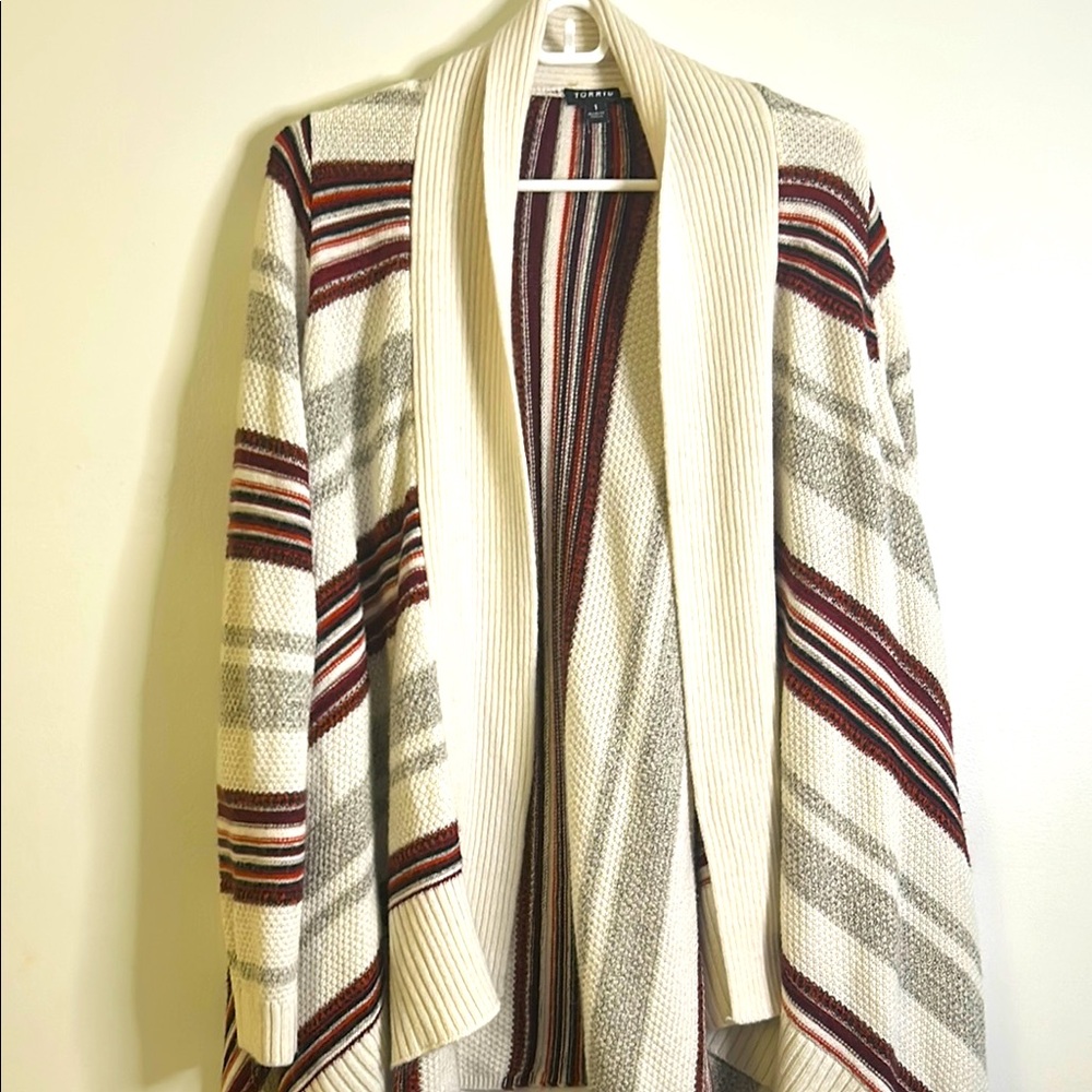 Torrid cardigan sweater size 1x cream gray striped open collar shawl layering